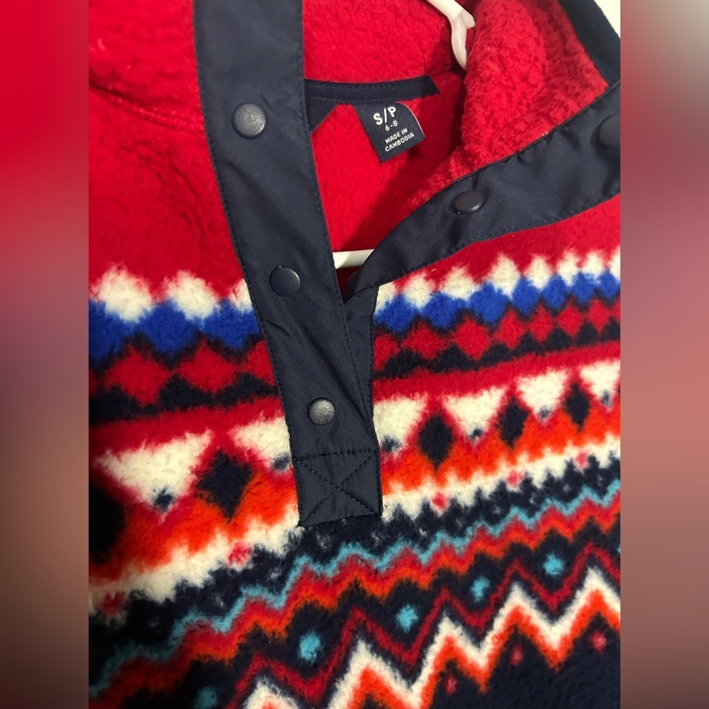 Lands' End Heritage Fleece Snap Neck Pullover Fair Isle chevron Size Small 6-8 - Picture 4 of 14